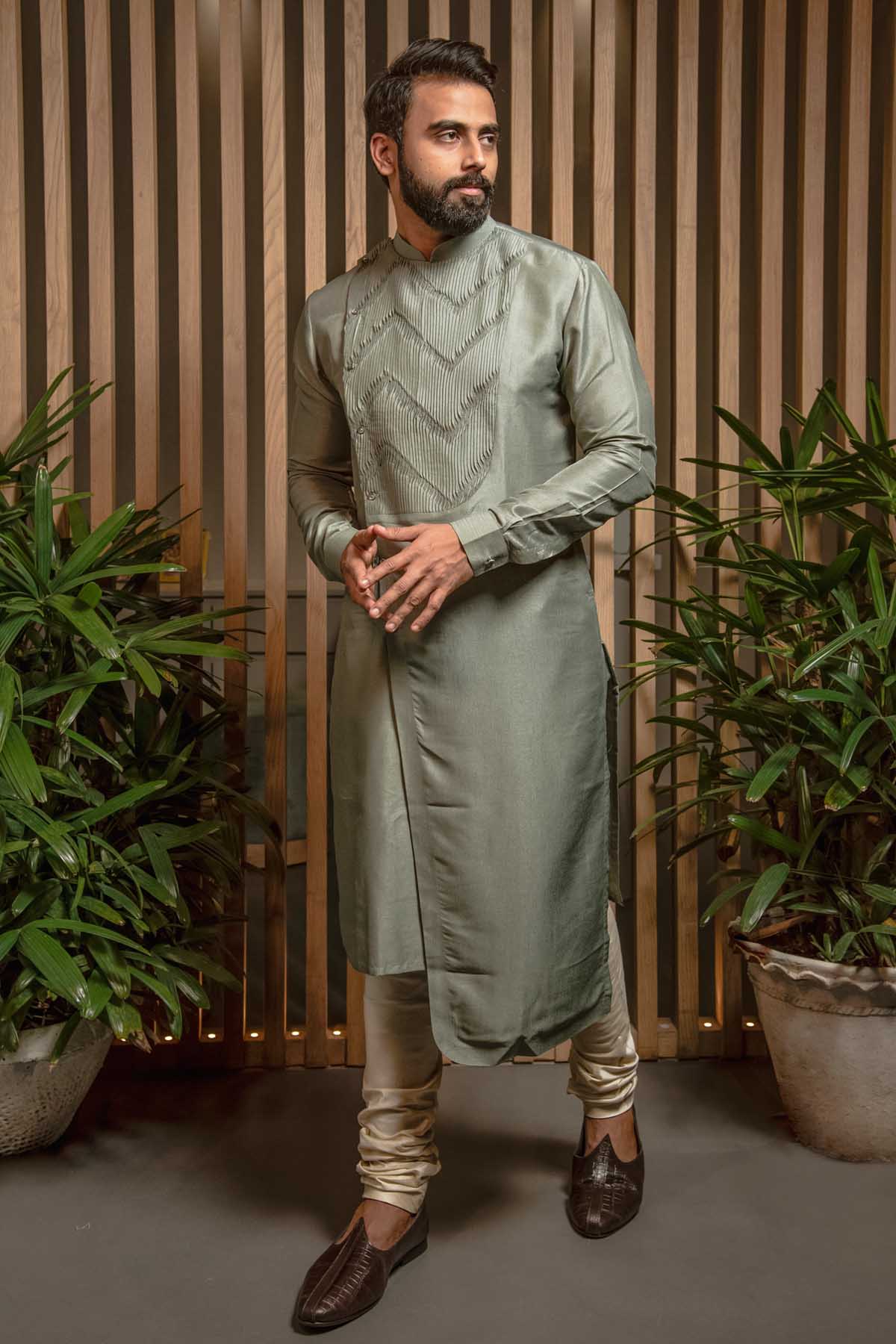 Buy Sage Green Pintuck Kurta Set Online